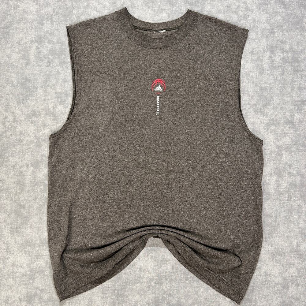 Vintage Adidas Basketball Tank Top Grey Mens Large Athletic Training